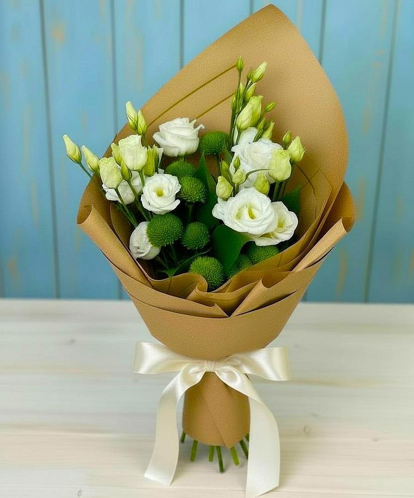 Букет цветов из: Хризантемы и Лизиантусы в Петровское