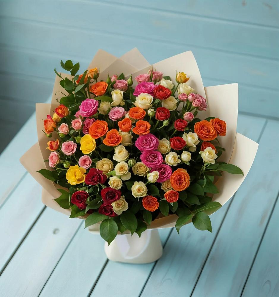 Букет Микс из разноцветных кустовых роз в Петровское